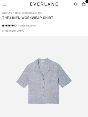 Everlane Blue Pinstripe Linen Short-Sleeve Workwear Shirt in XXS